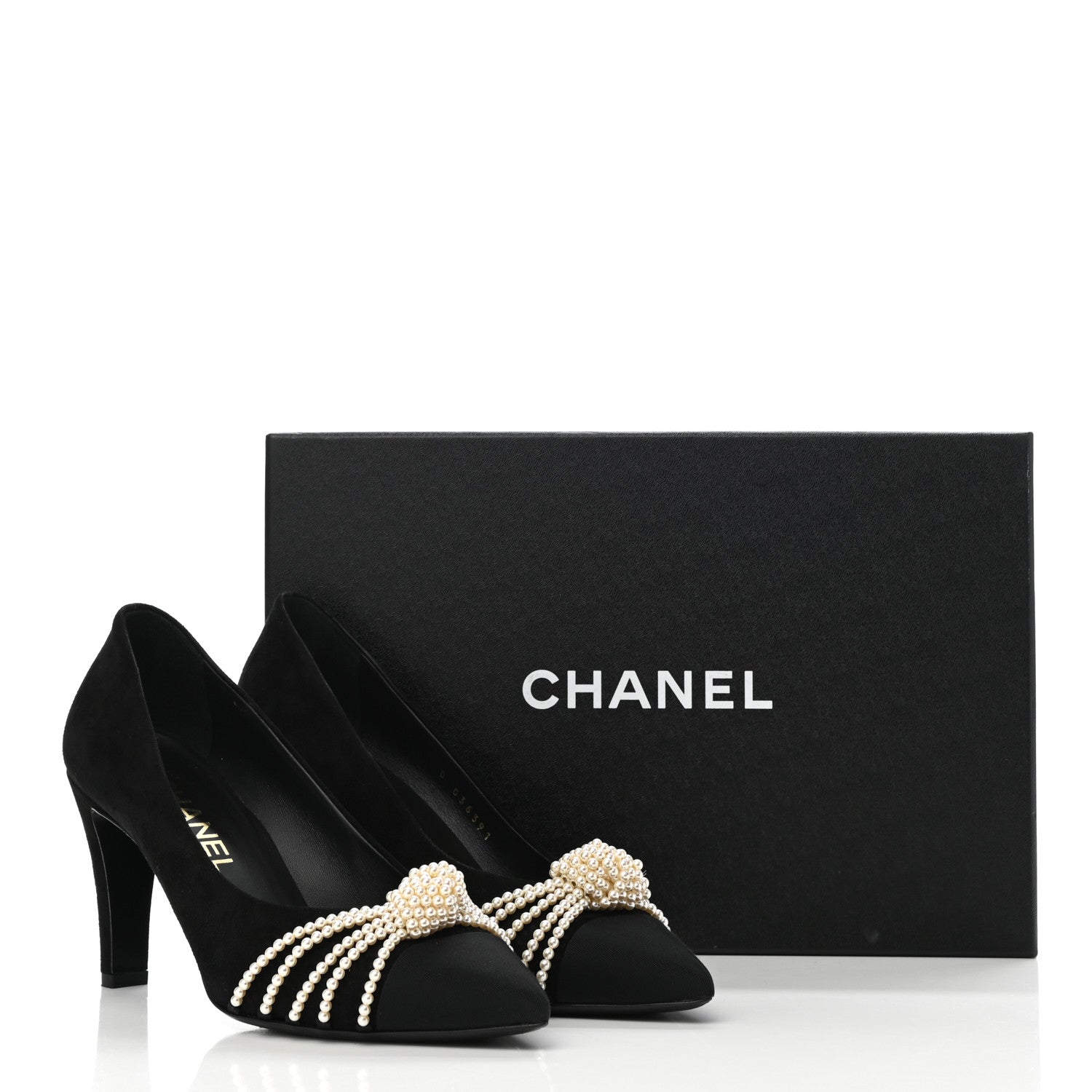 Chanel Suede Pearl Grosgrain Pumps 38 Black 10 of 10