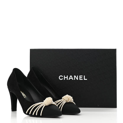 Chanel Suede Pearl Grosgrain Pumps 38 Black 10 of 10
