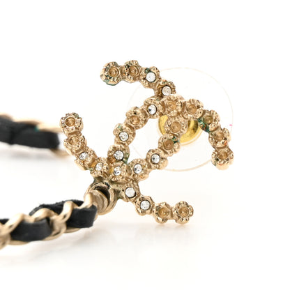 Chanel Lambskin Pearl Crystal CC Chain Hoop Earrings Gold Black 8 of 10
