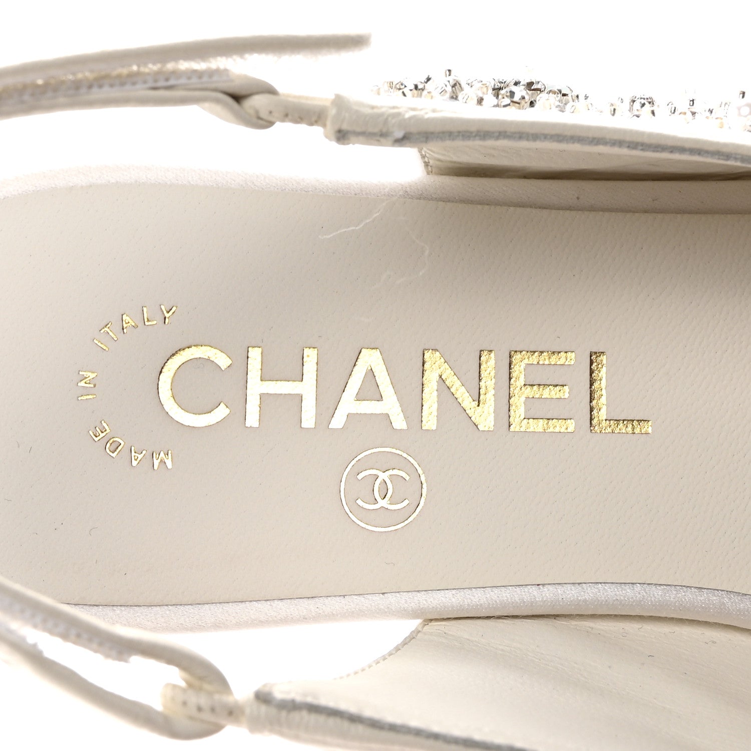 Chanel Satin Crystal Lambskin Grosgrain Bow CC Slingback Flats 38.5 White Black 8 of 10