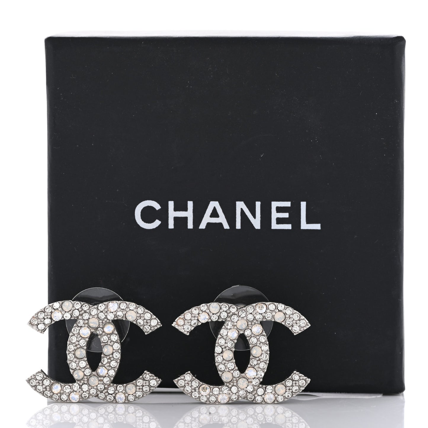 Crystal Large CC Earrings Silver