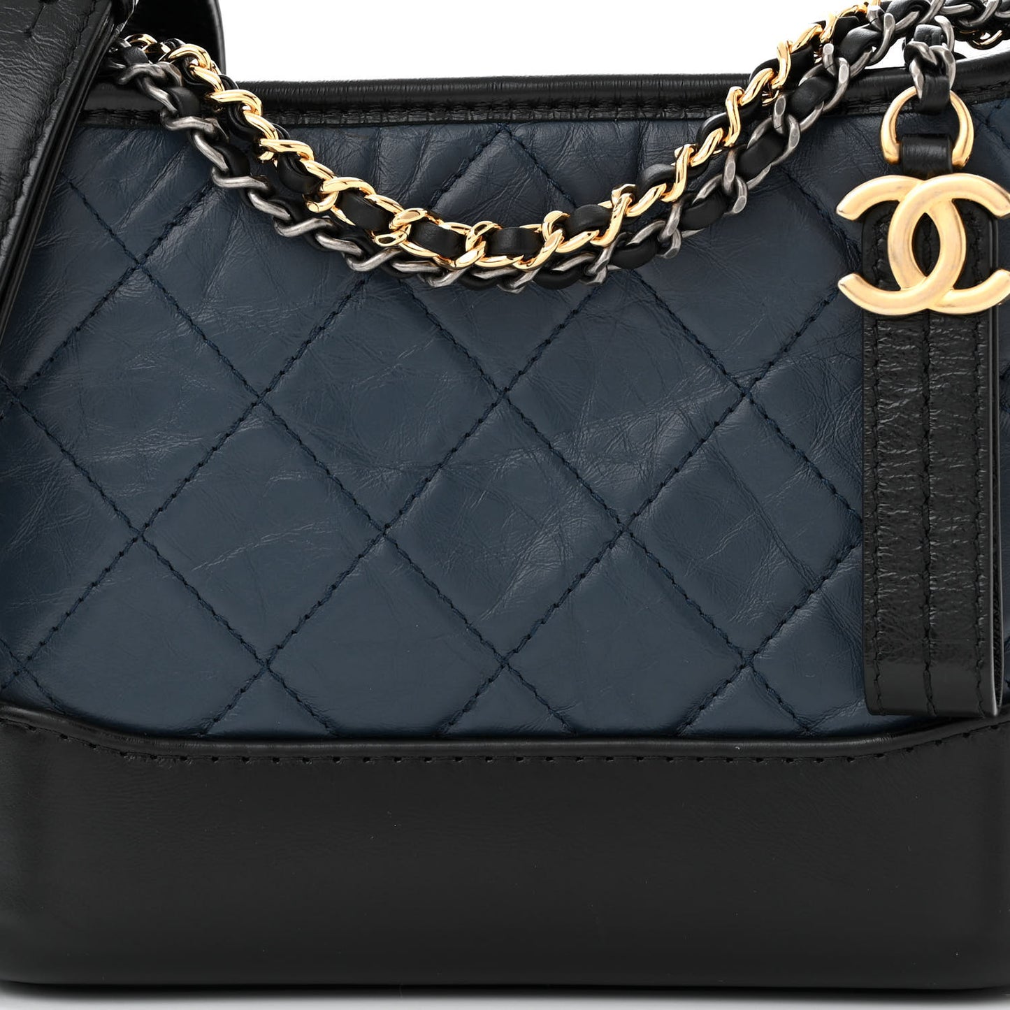 Aged Calfskin Quilted Small Gabrielle Hobo Navy Black