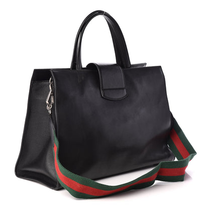 Gucci Calfskin Web Stripe Large Dionysus Tote Bag Black 3 of 9