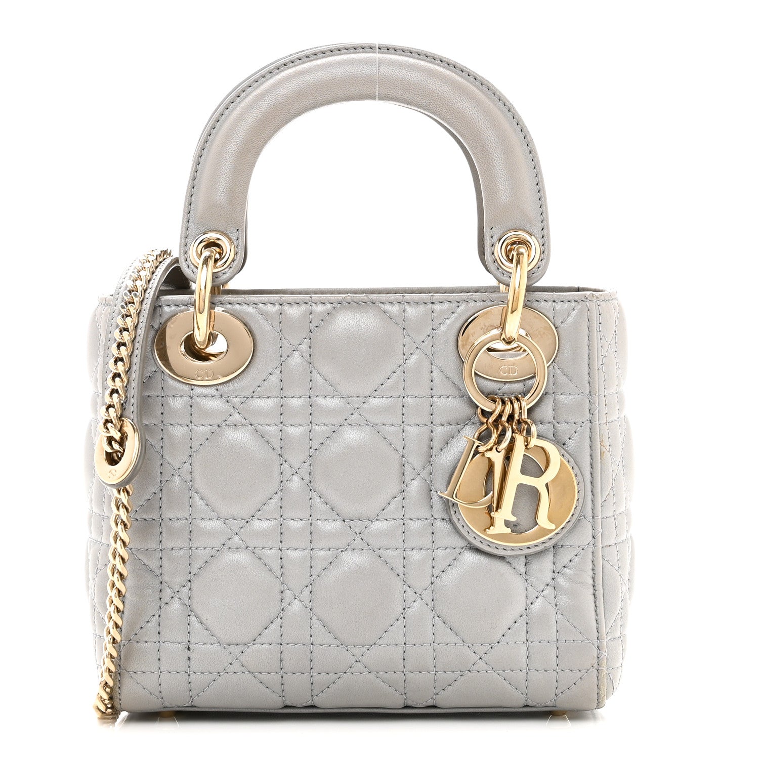 Christian Dior Metallic Lambskin Cannage Mini Lady Dior Grey 1 of 10