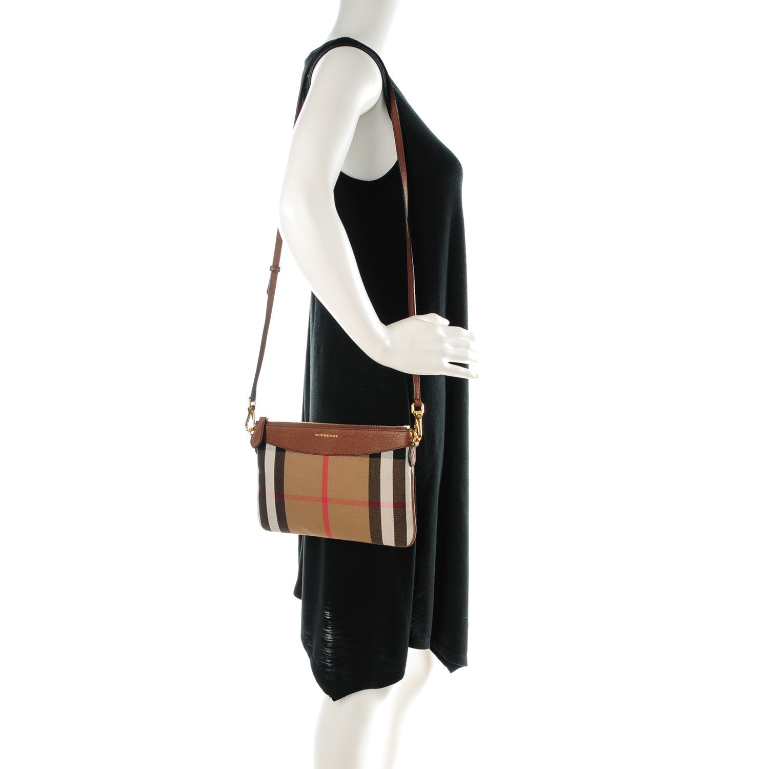 Burberry House Check Derby Peyton Crossbody Clutch Bag Tan 2 of 9