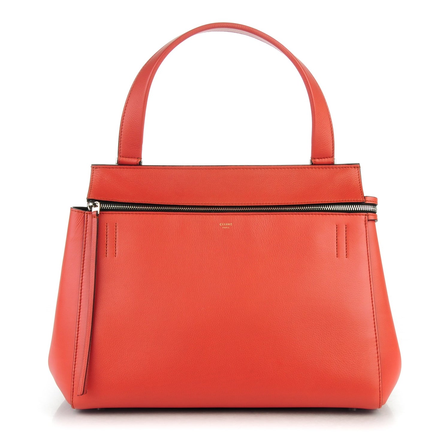 Drummed Calfskin Medium Edge Shoulder Bag Vermillion