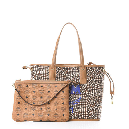 MCM Visetos Medium Liz Reversible Shopper Tote Cognac 3 of 10