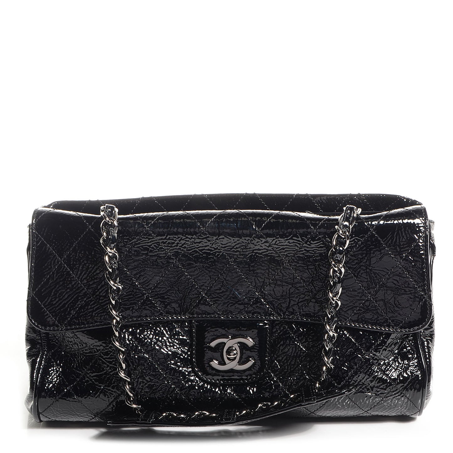 Patent Quilted Ritz Flap Bag Black