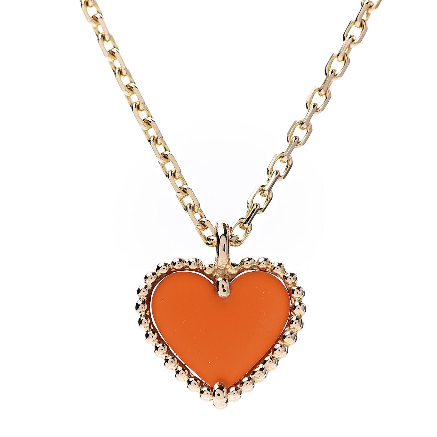 18K Rose Gold Carnelian Sweet Alhambra Heart Pendant Necklace