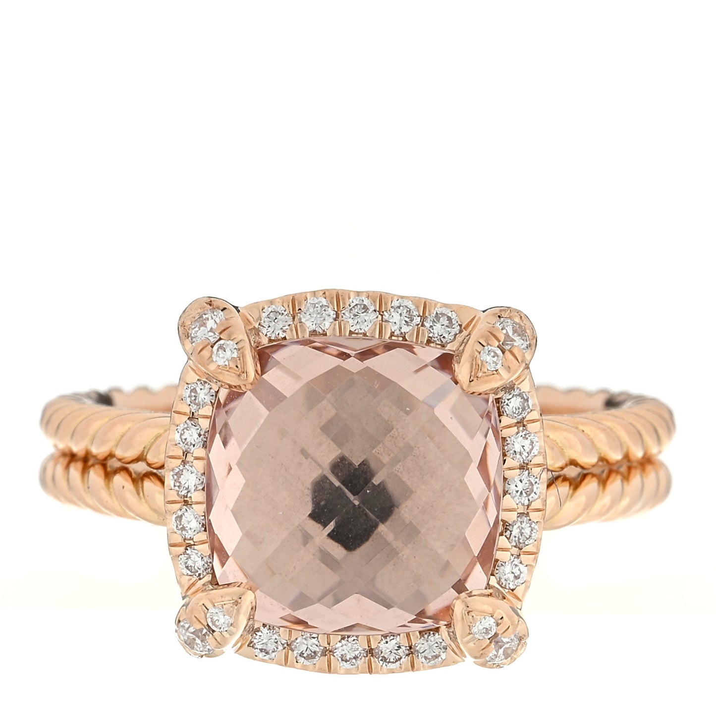 18K Rose Gold Diamond Morganite 9mm Chatelaine Ring 50 5.5