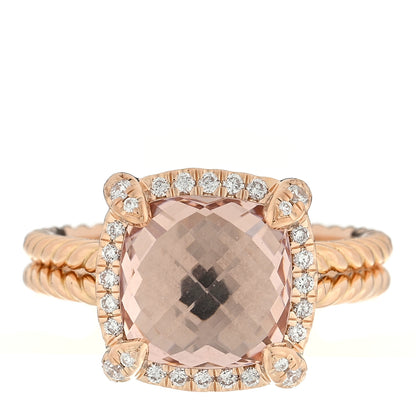 David Yurman 18K Rose Gold Diamond Morganite 9mm Chatelaine Ring 50 5.5 1 of 4