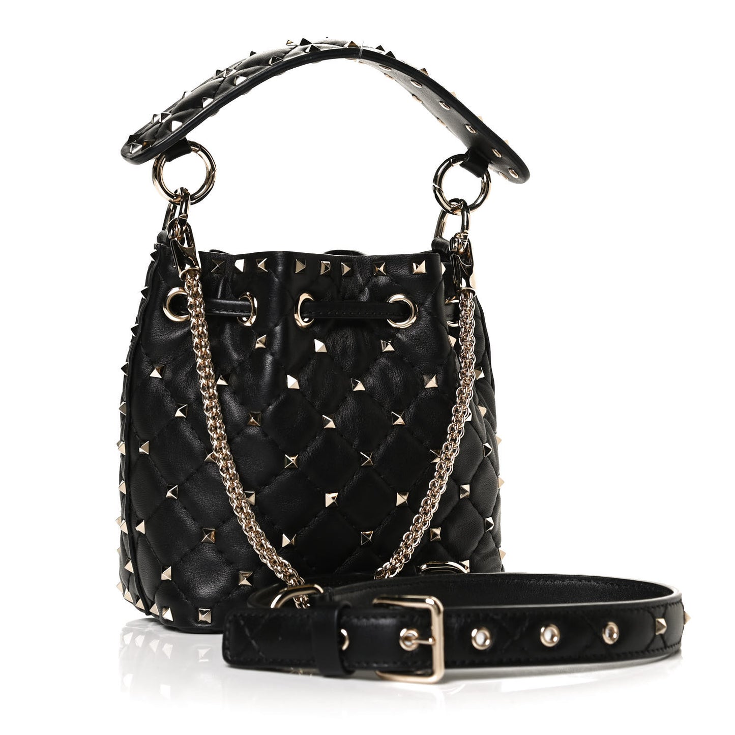 Nappa Mini Rockstud Spike Bucket Bag Black