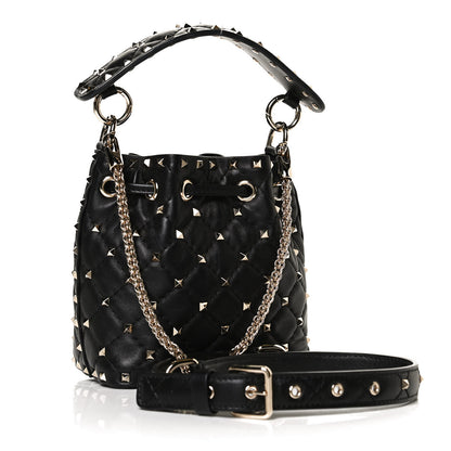 Valentino Garavani Nappa Mini Rockstud Spike Bucket Bag Black 3 of 12