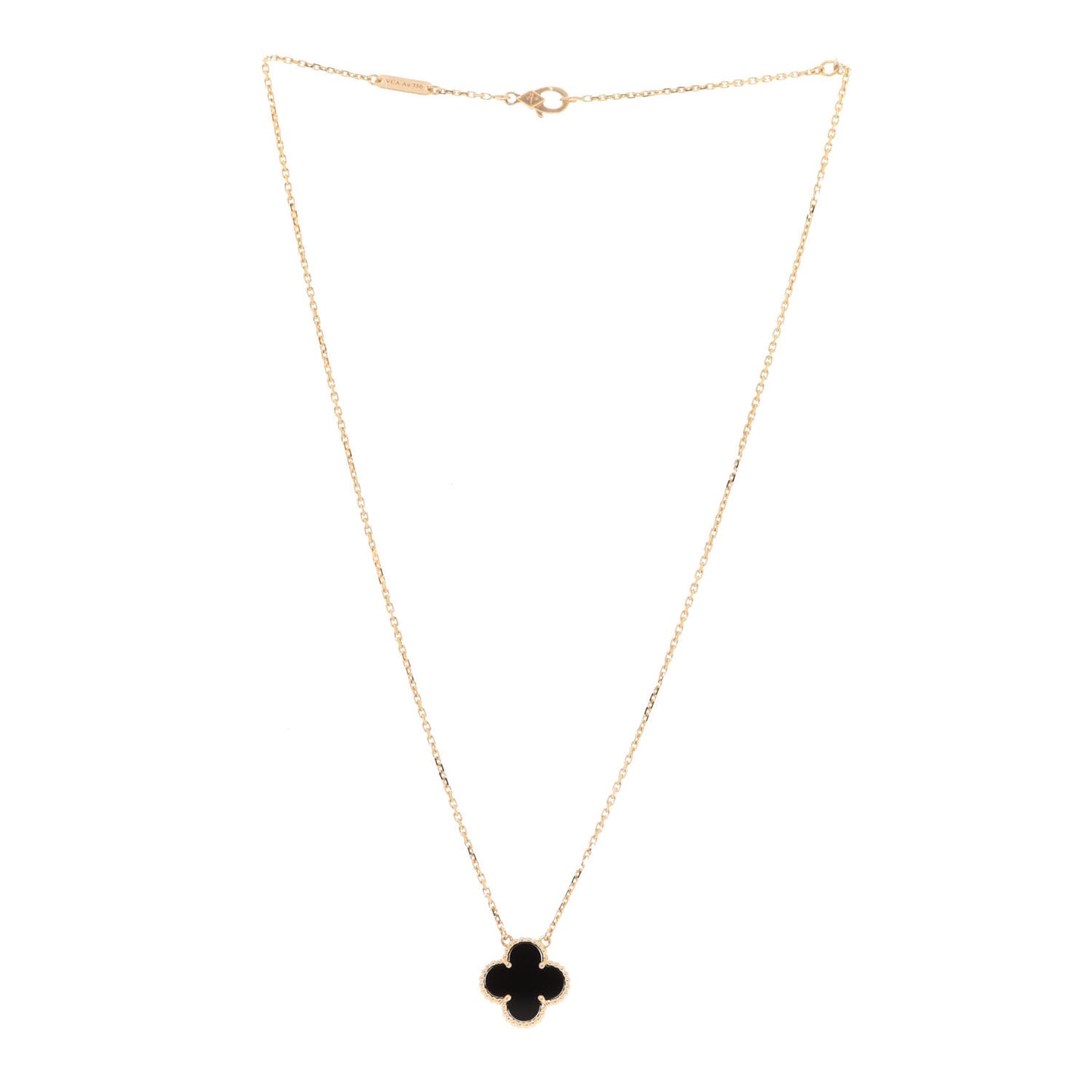 18K Yellow Gold Black Onyx Vintage Alhambra Pendant Necklace
