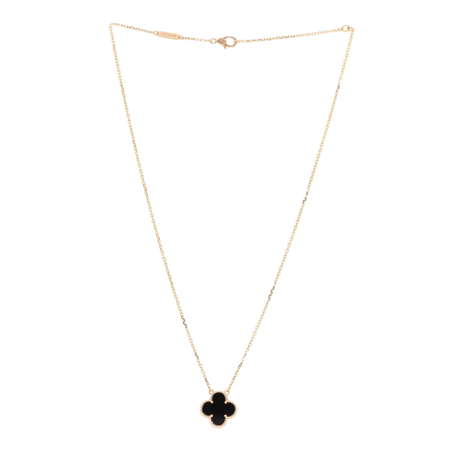Van Cleef & Arpels 18K Yellow Gold Black Onyx Vintage Alhambra Pendant Necklace 3 of 6