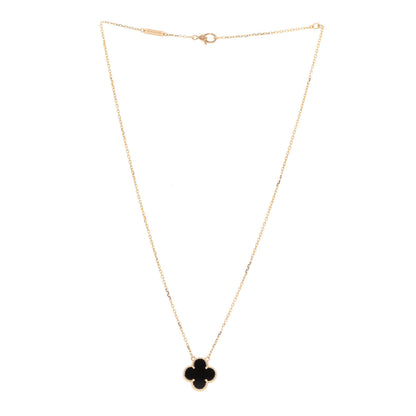 Van Cleef & Arpels 18K Yellow Gold Black Onyx Vintage Alhambra Pendant Necklace 3 of 6
