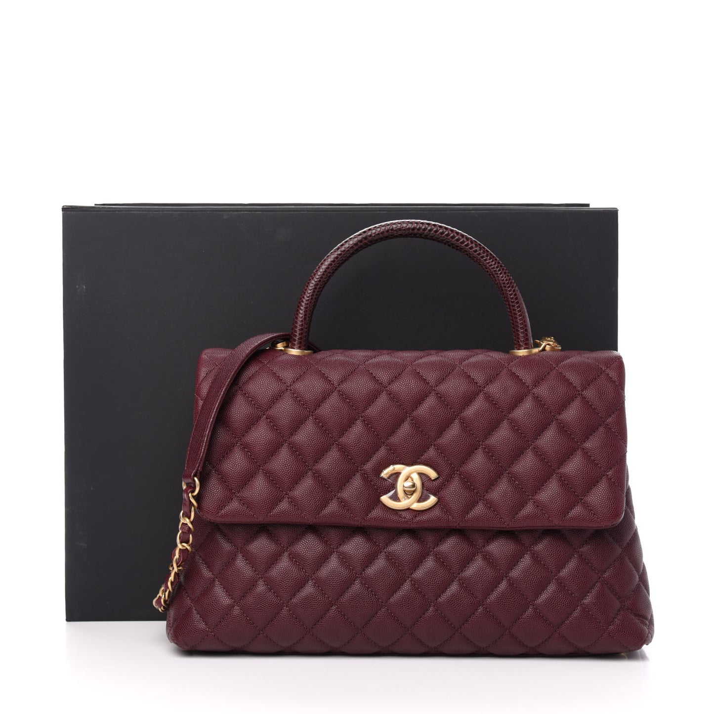 Caviar Lizard Quilted Medium Coco Handle Flap Burgundy