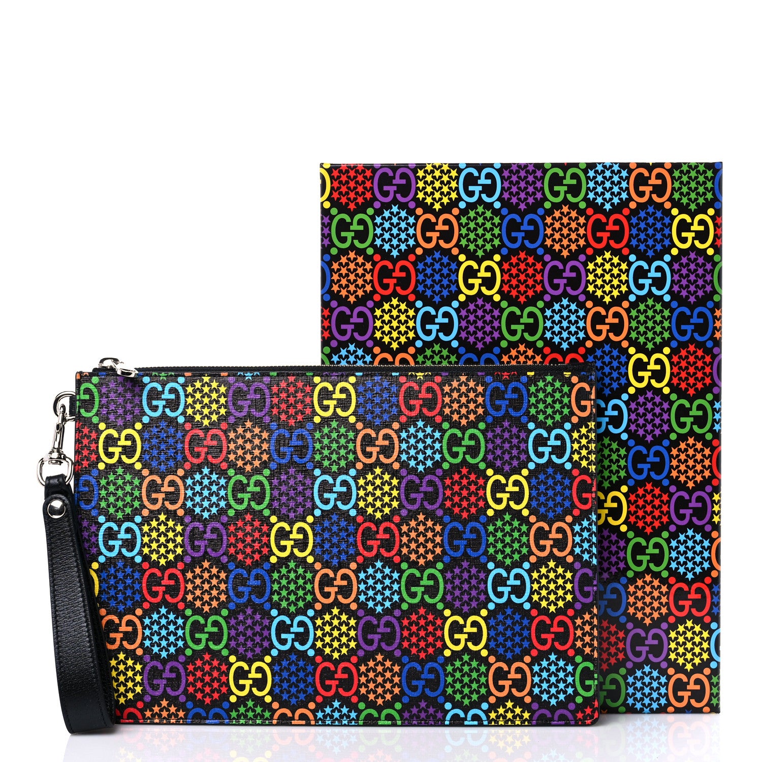 Gucci GG Supreme Monogram Psychedelic Zip Wristlet Pouch Black Multicolor 9 of 9