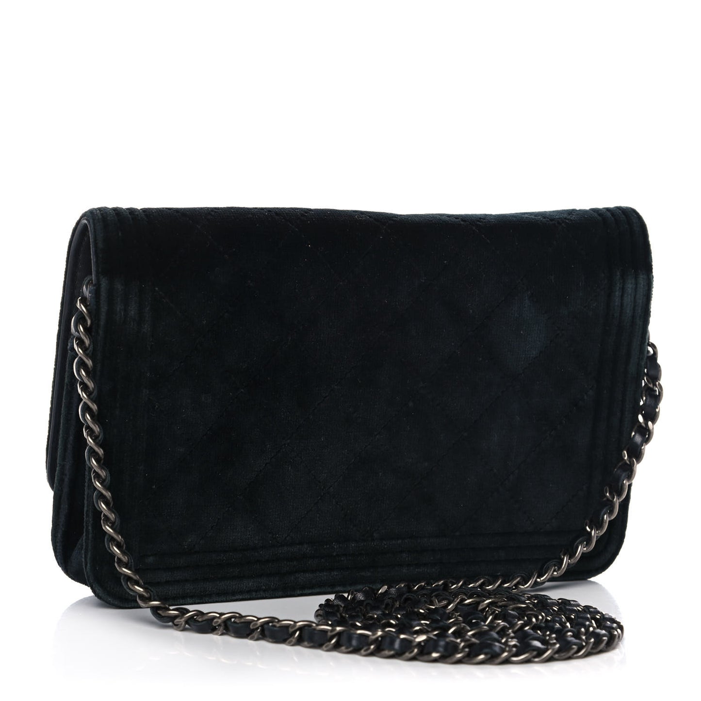 Velvet Quilted Boy Wallet On Chain WOC Black