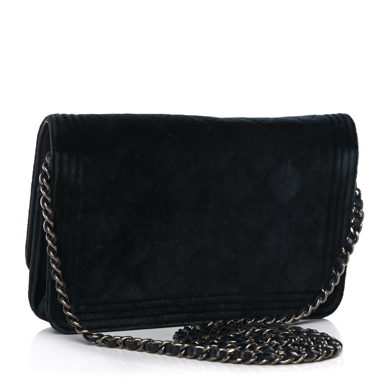 Chanel Velvet Quilted Boy Wallet On Chain WOC Black 3 of 14