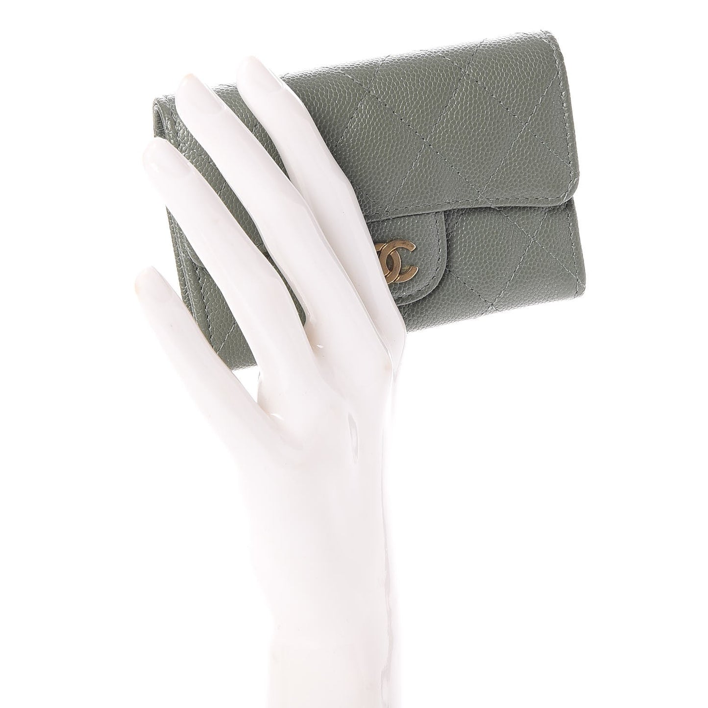 Iridescent Caviar Quilted Flap Card Holder Green