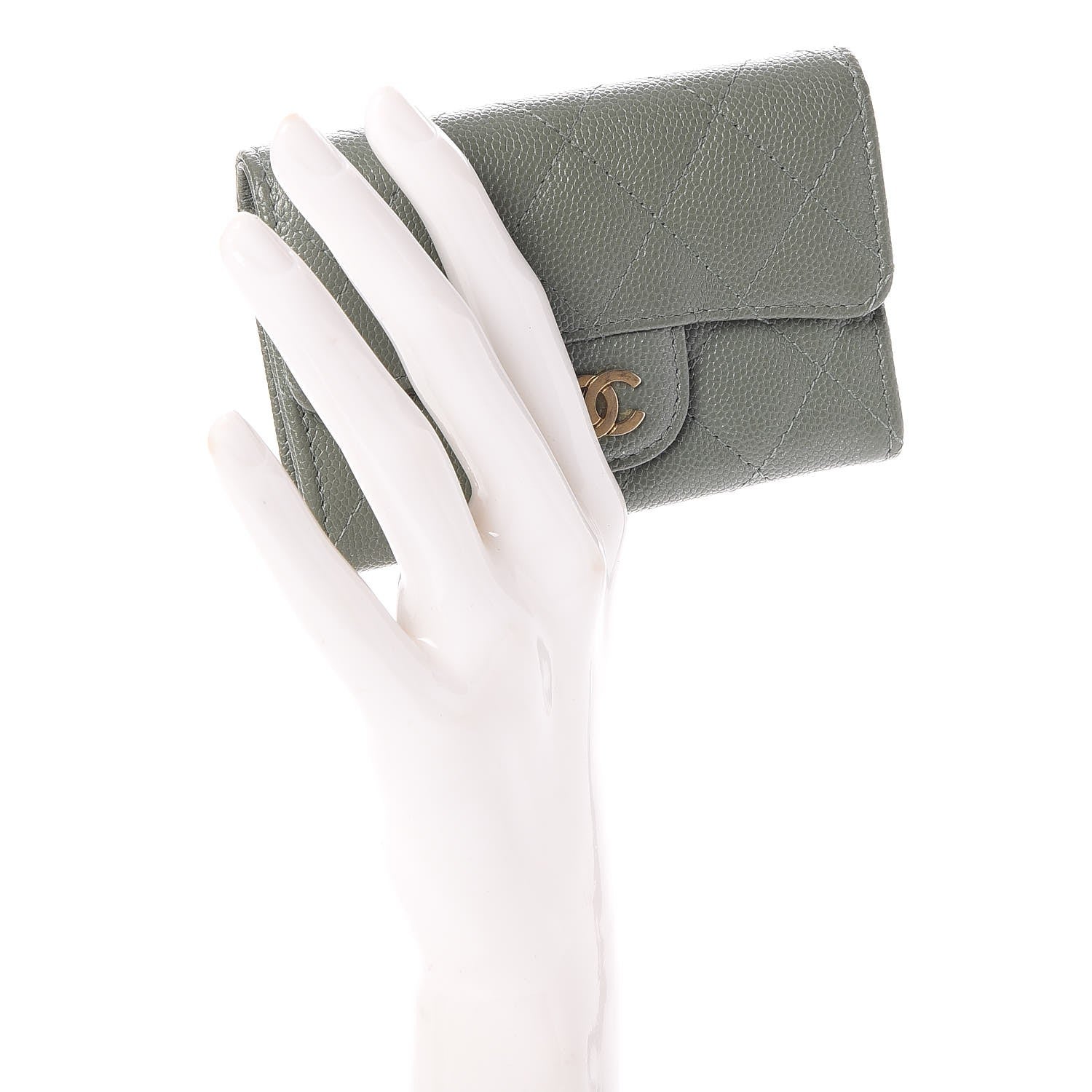 Chanel Iridescent Caviar Quilted Flap Card Holder Green 2 of 9