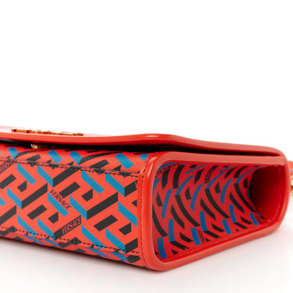 Versace Coated Canvas La Greca Signature Top Handle Bag Blue Red 10 of 10