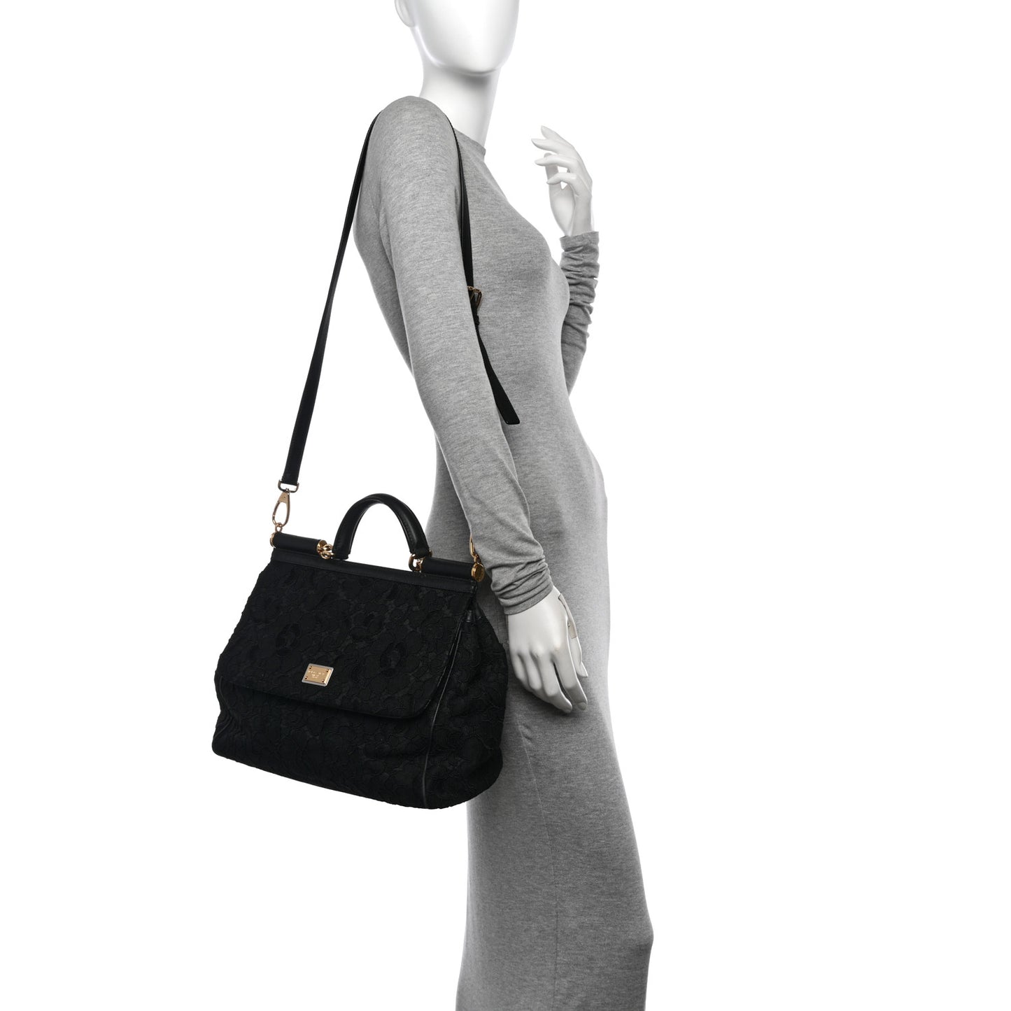 Calfskin Lace Miss Sicily Satchel Black