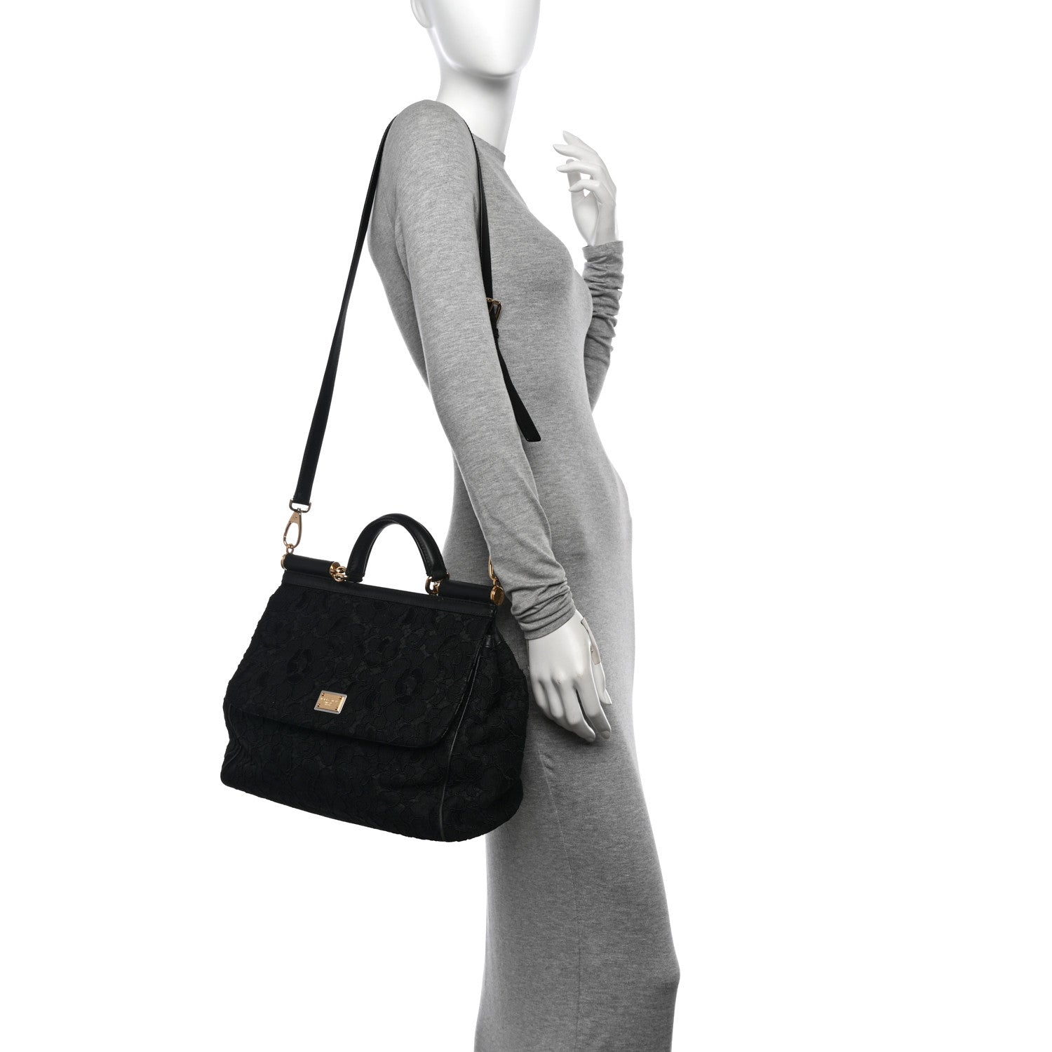Dolce & Gabbana Calfskin Lace Miss Sicily Satchel Black 3 of 10