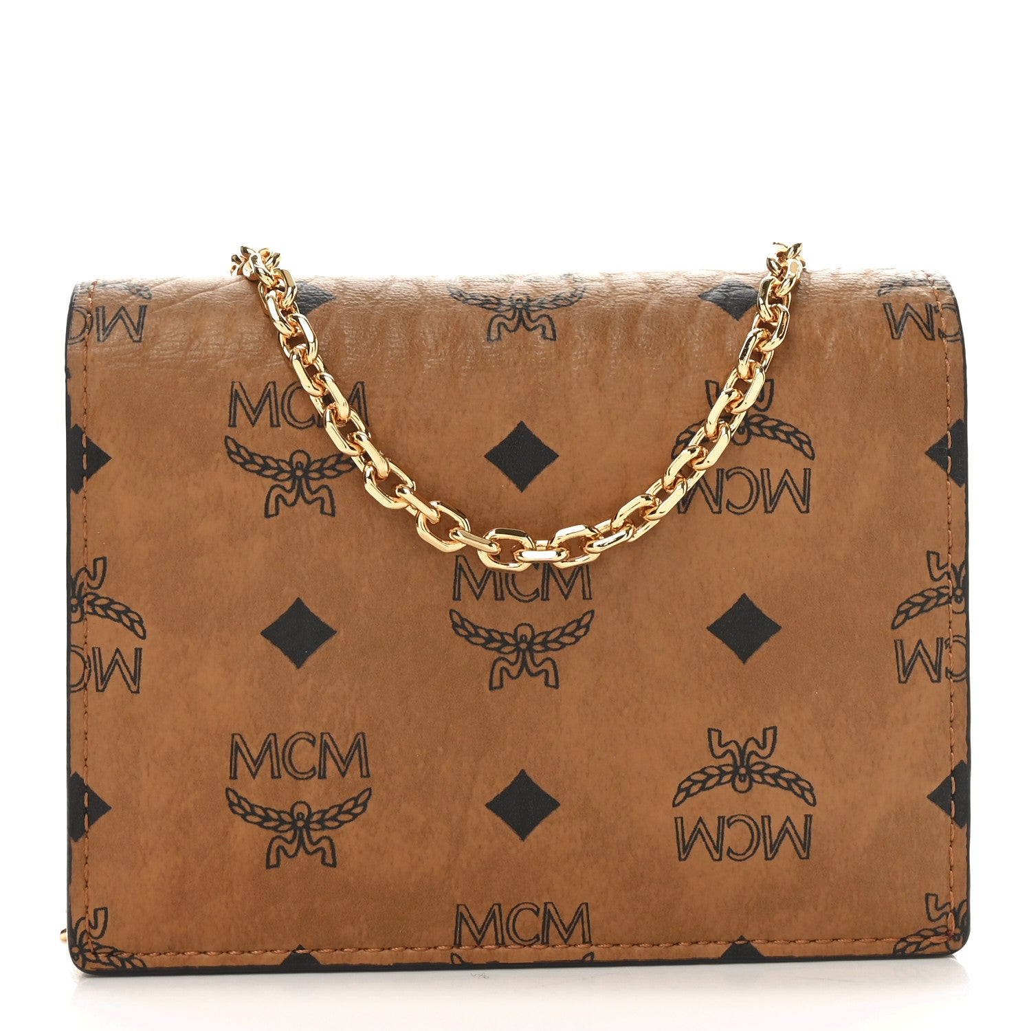 MCM Visetos Original Mini Chain Wallet Cognac 1 of 9