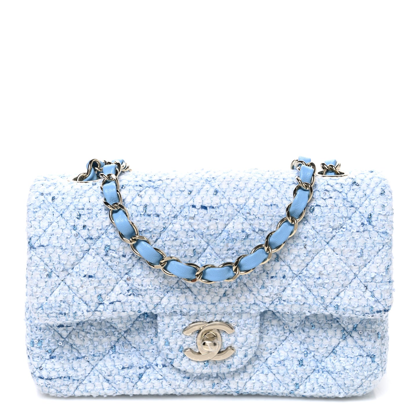 Tweed Quilted Mini Rectangular Flap Blue White Silver