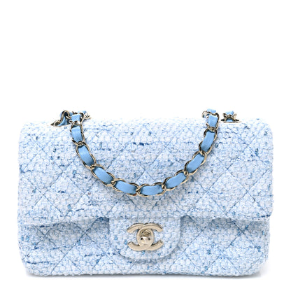 Chanel Tweed Quilted Mini Rectangular Flap Blue White Silver 1 of 11