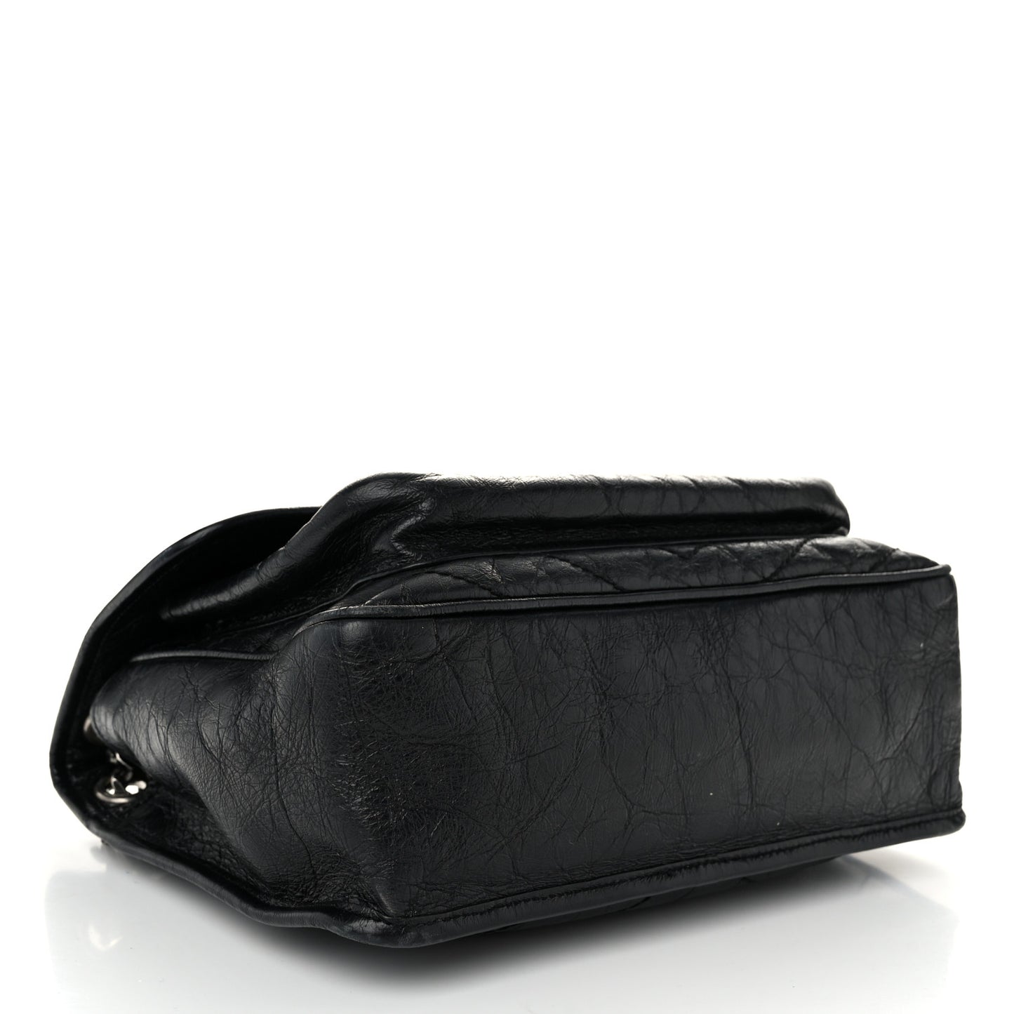 Crinkled Calfskin Matelasse Monogram Medium Niki Chain Satchel Black