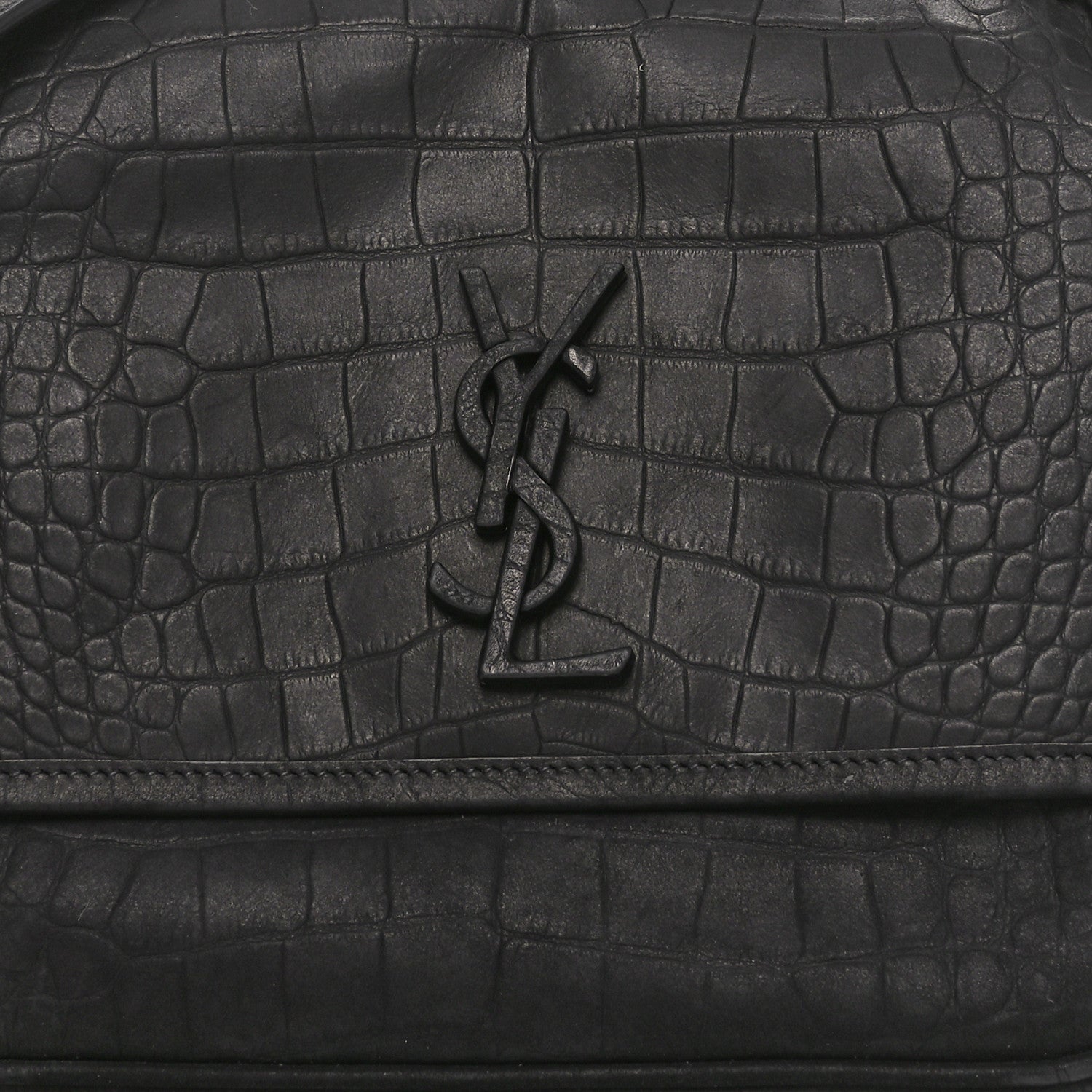 Saint Laurent Nubuck Crocodile Embossed Monogram Medium Niki Chain Satchel Black 8 of 10