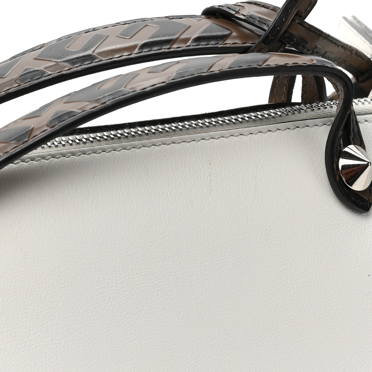 Fendi Vitello Dolce Bi-Color FF 1974 Embossed Medium By The Way Boston Bag White Ice Maya Black 16 of 16