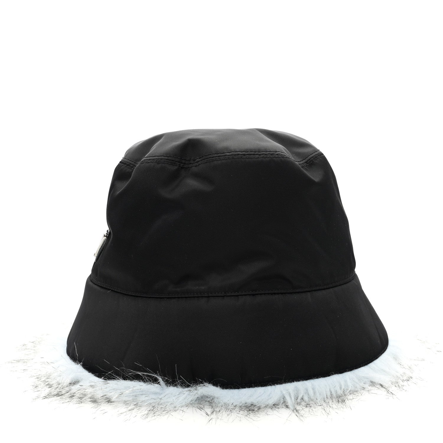 Prada Re-Nylon Faux Fur Metal Triangle Logo Womens Bucket Hat L Black Astro 5 of 8