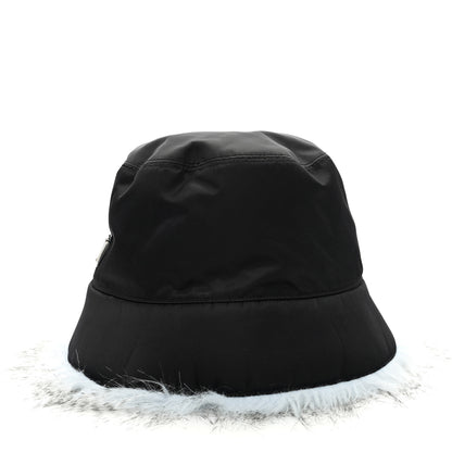 Prada Re-Nylon Faux Fur Metal Triangle Logo Womens Bucket Hat L Black Astro 5 of 8
