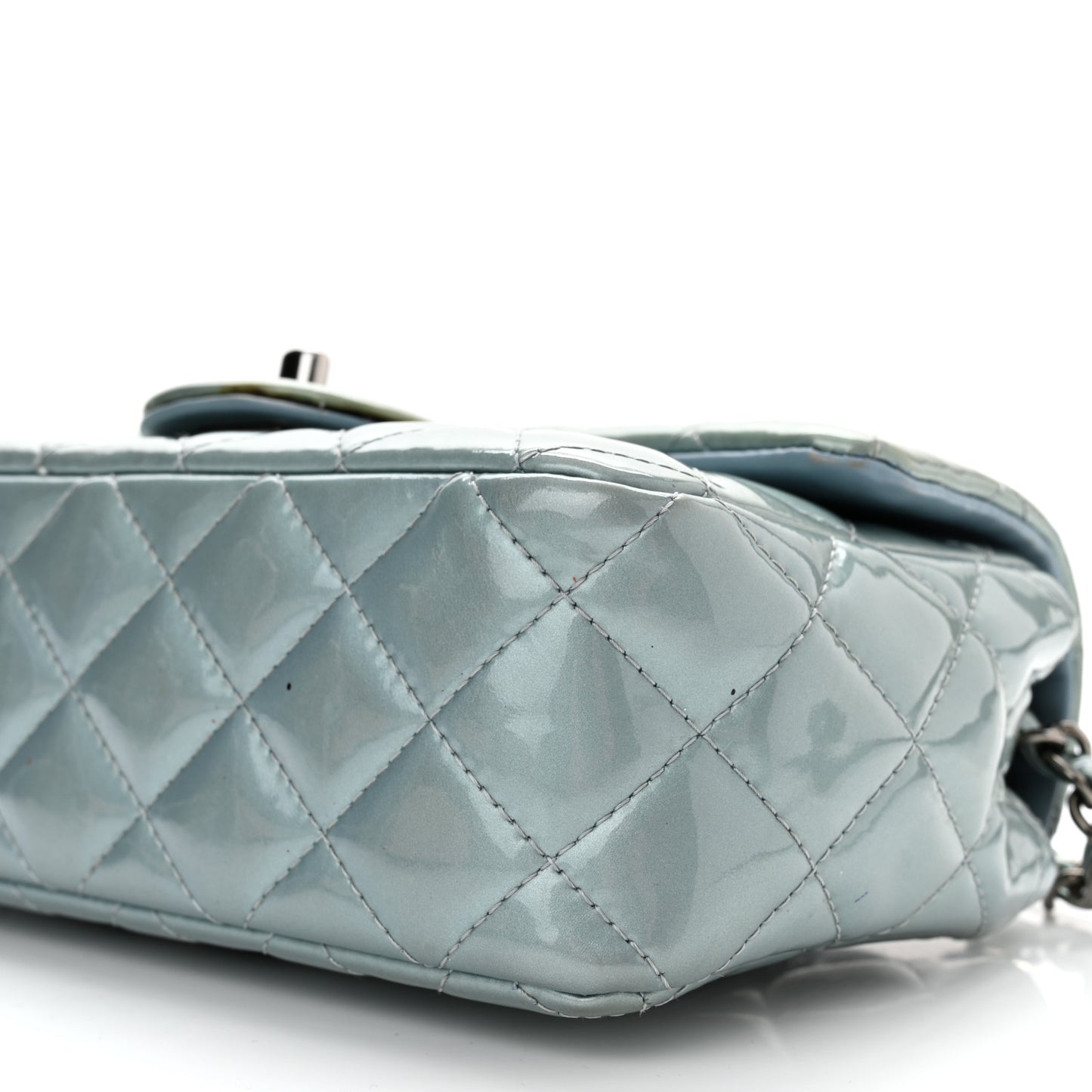 Patent Calfskin Quilted Mini Rectangular Flap Light Blue