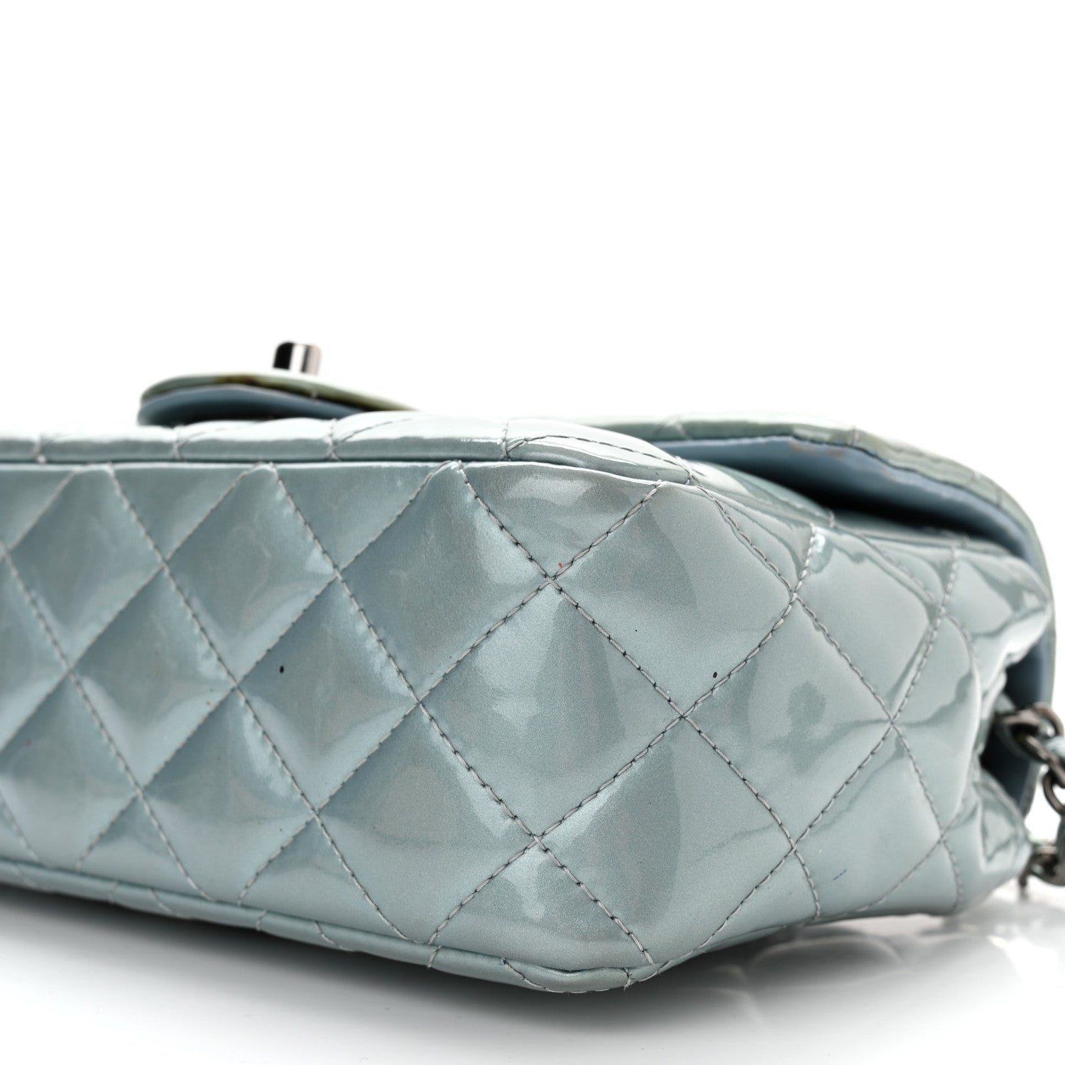 Chanel Patent Calfskin Quilted Mini Rectangular Flap Light Blue 10 of 10