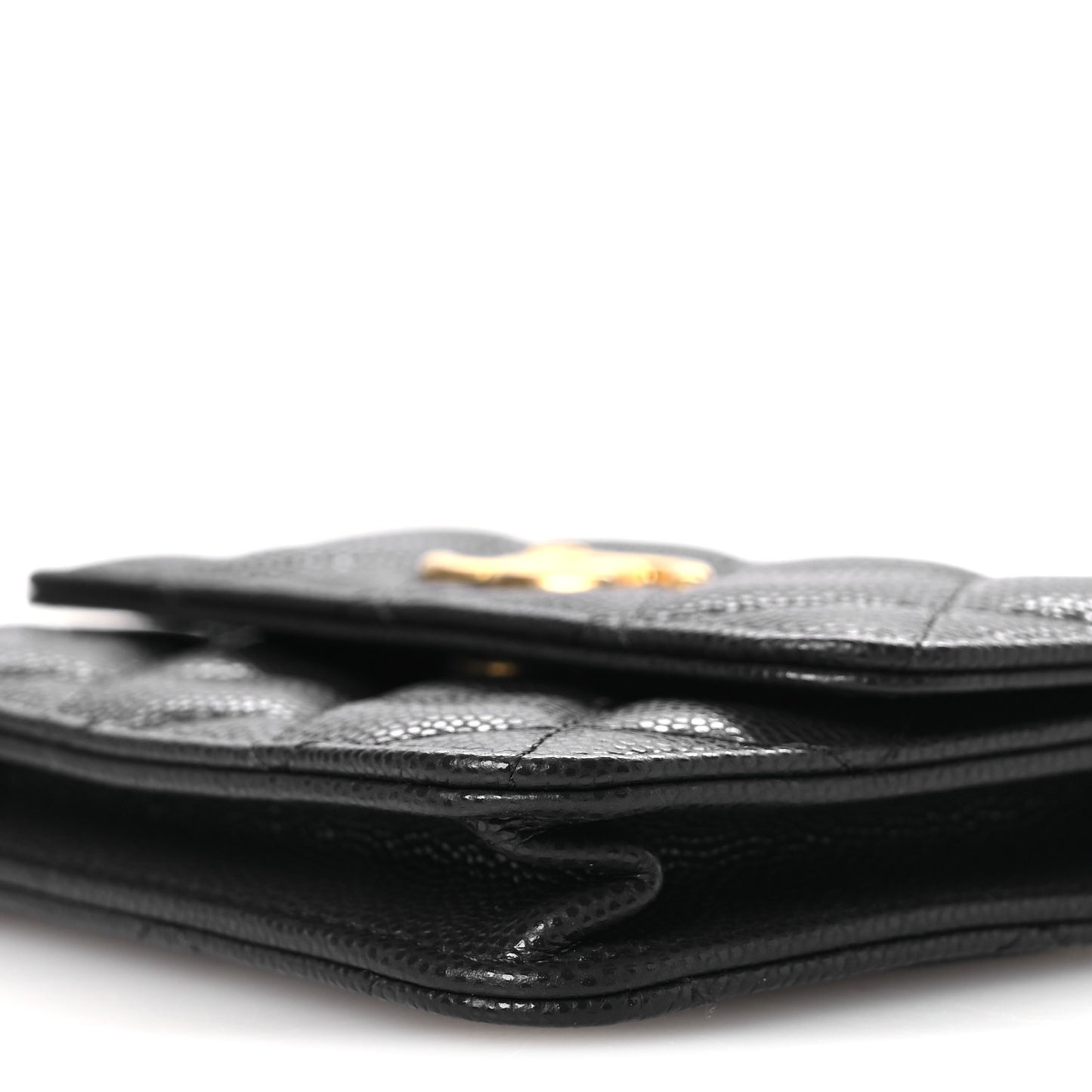 Caviar Quilted Twist Your Buttons Coin Purse With Chain Navy