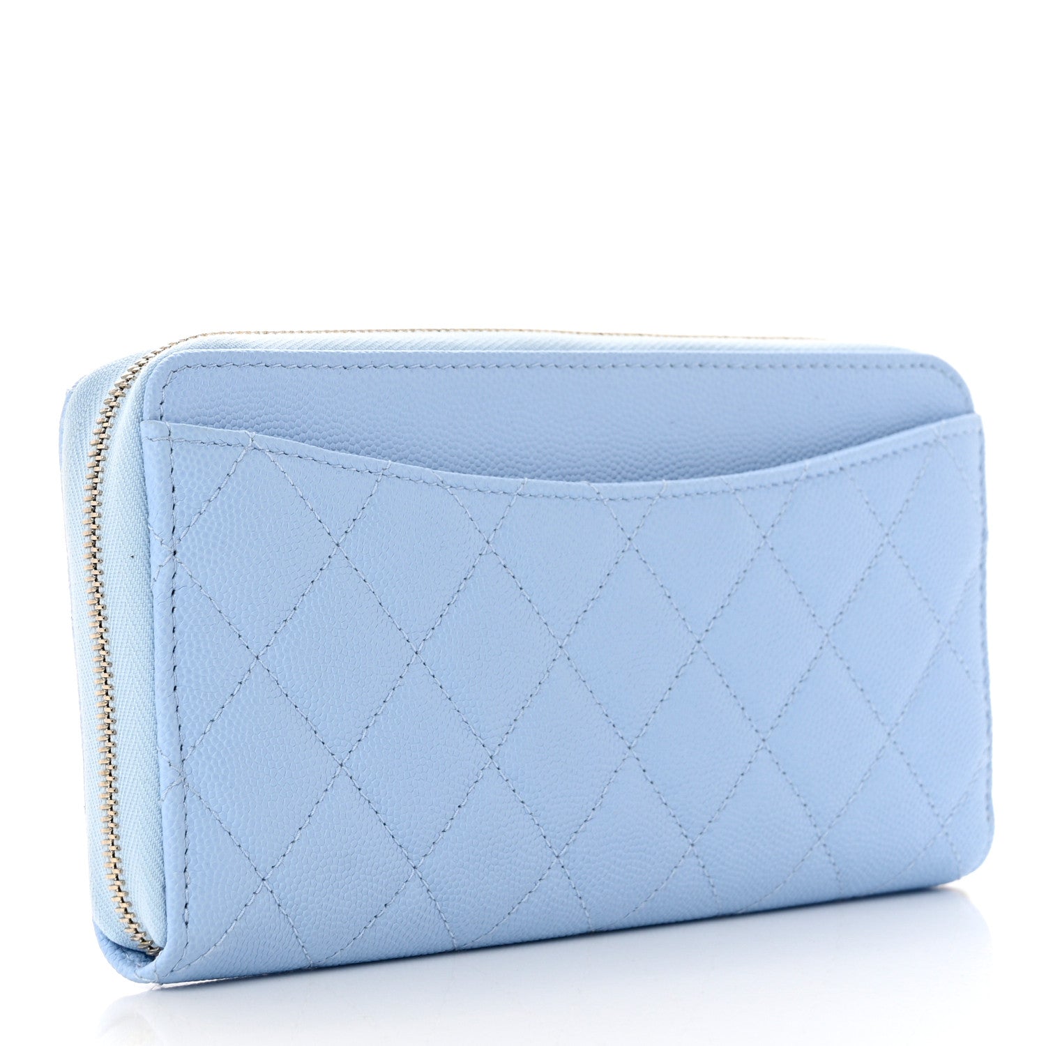 Chanel Caviar Quilted Large Gusset Zip Around Wallet Light Blue 3 of 8