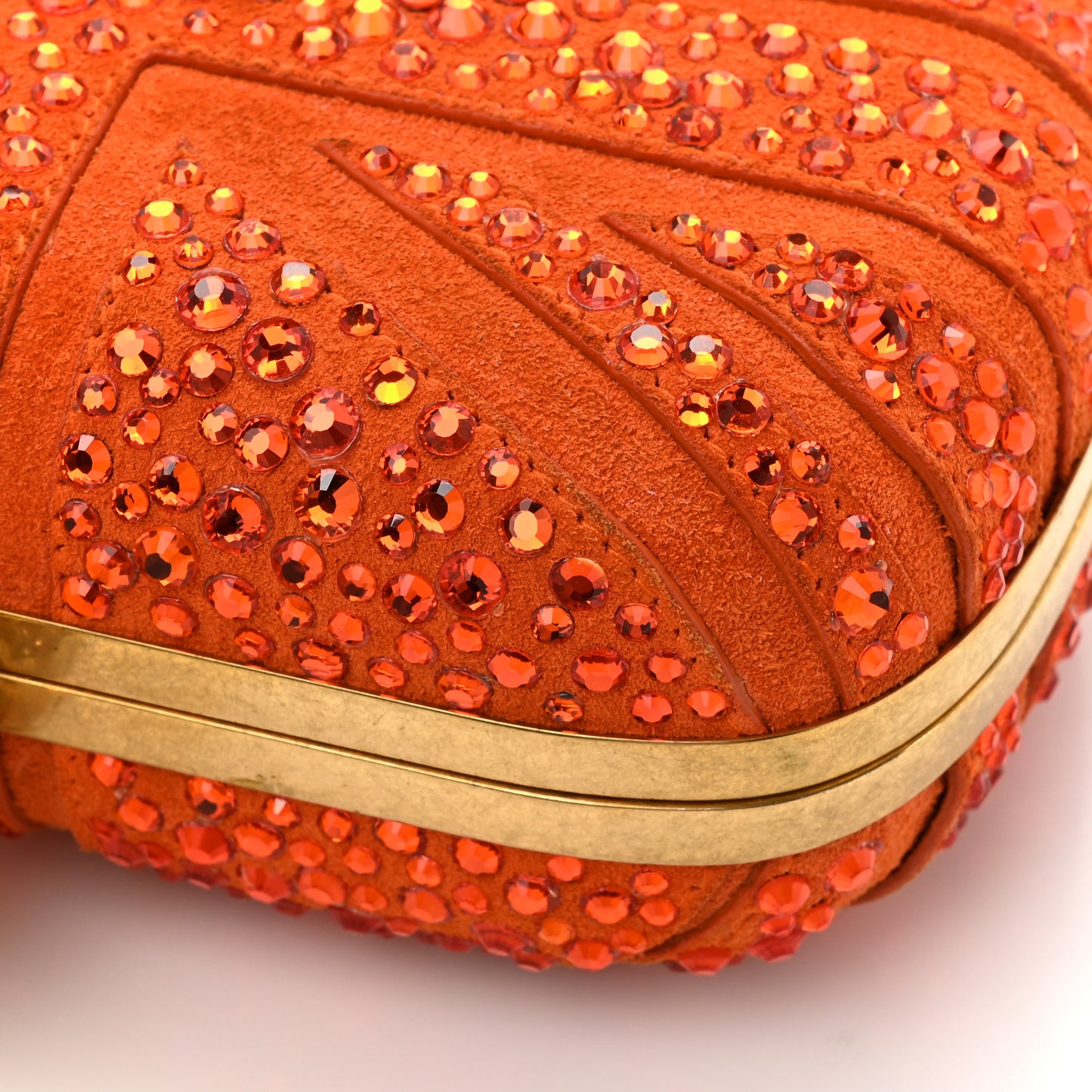 Suede Crystal Britannia Skull Box Clutch Orange