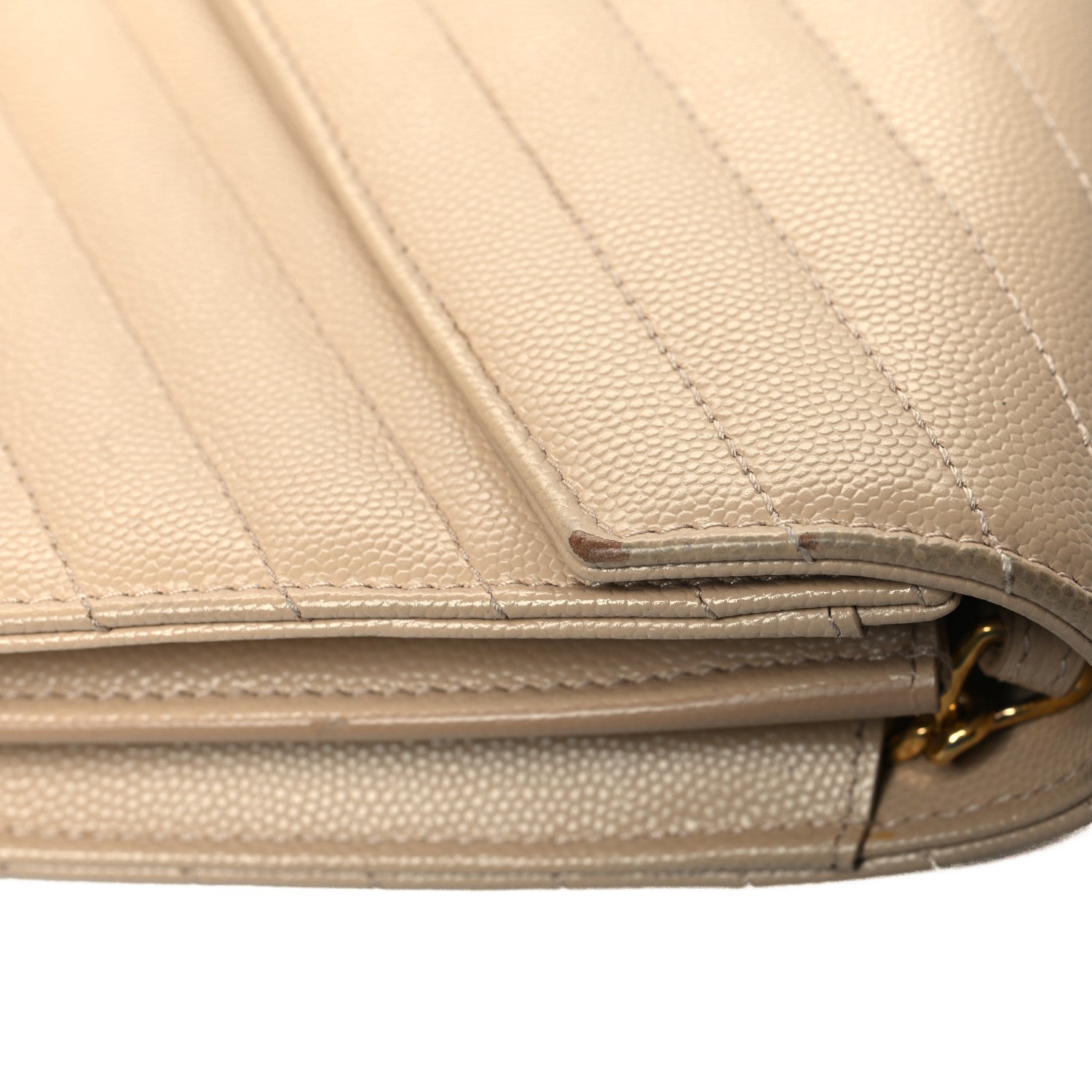 Saint Laurent Grain De Poudre Matelasse Chevron Cassandre Chain Wallet Deep Beige 10 of 10