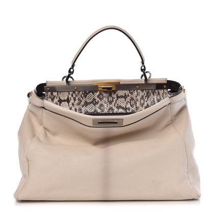 Fendi Goatskin Elaphe Large Peekaboo Iconic Satchel Latte Natural 1 of 13