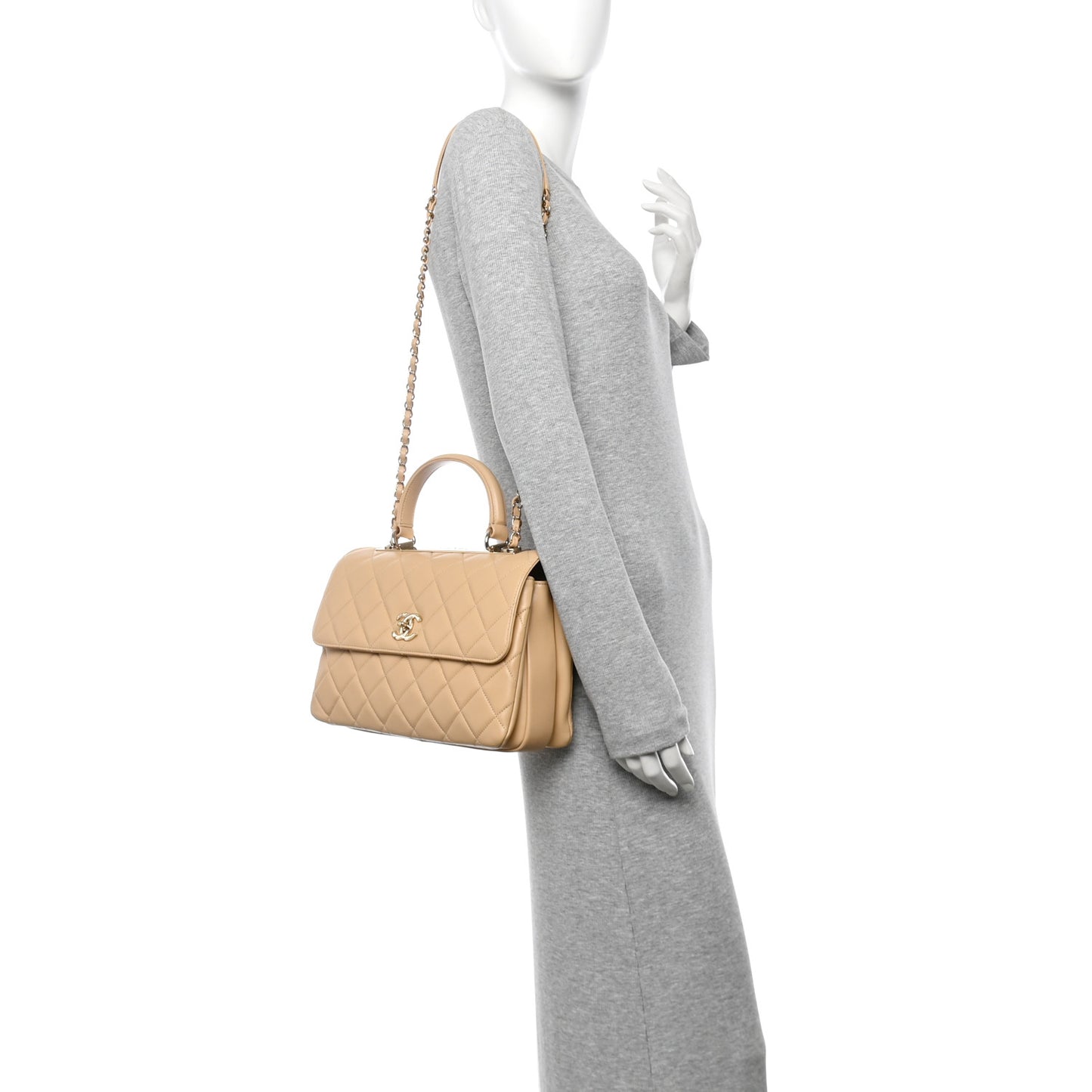 Lambskin Quilted Medium Trendy CC Flap Dual Handle Bag Beige