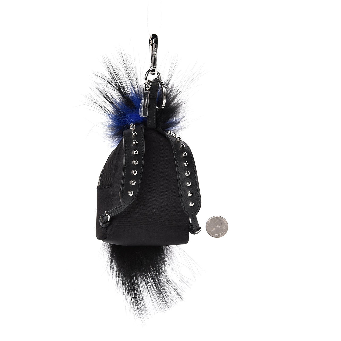 Tech Twill Calfskin Fox Mink Goat Fur Karlito Backpack Charm Black Multicolor