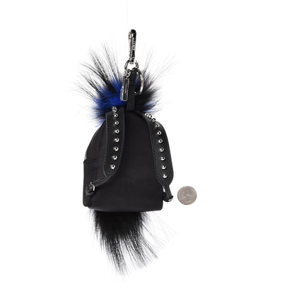 Fendi Tech Twill Calfskin Fox Mink Goat Fur Karlito Backpack Charm Black Multicolor 2 of 3