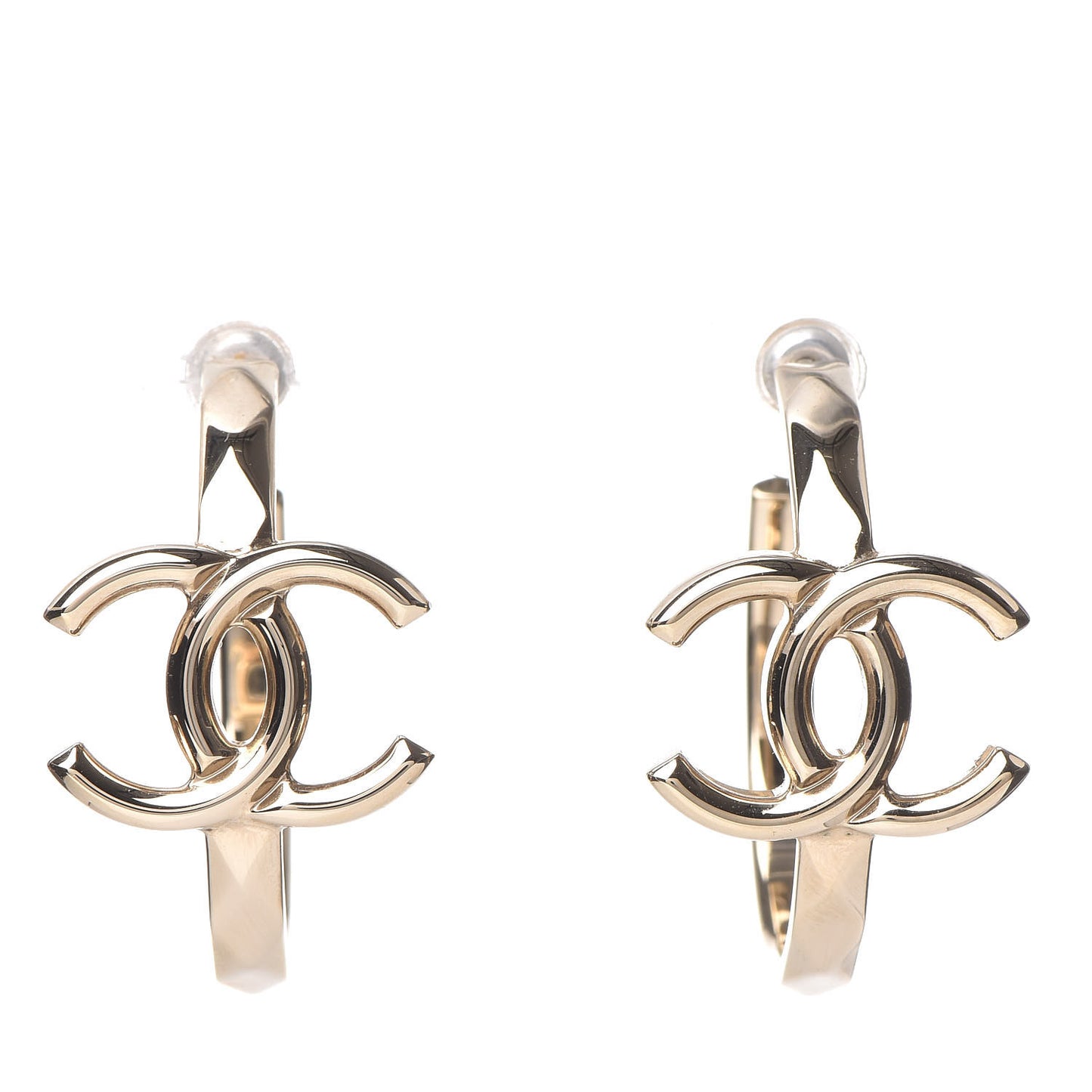 Metal Textured CC Hoop Earrings Gold