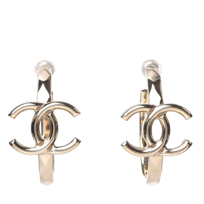 Chanel Metal Textured CC Hoop Earrings Gold 1 of 6