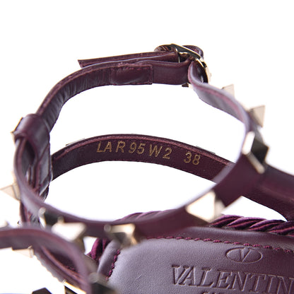 Valentino Garavani Calfskin Rockstud Ankle Strap Torchon Espadrille Caged 25/95mm Wedge Sandals 38 Rubin 7 of 13